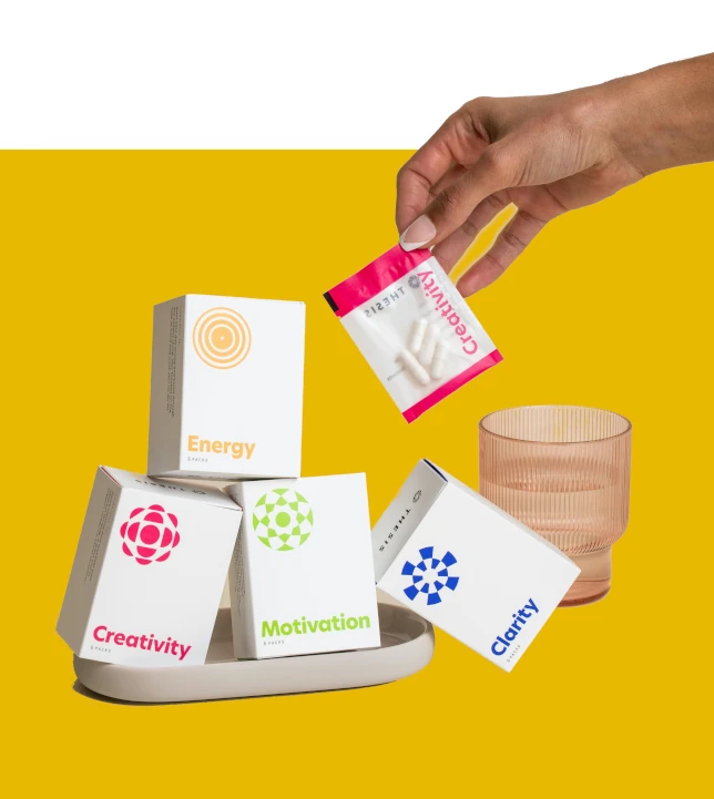promotional image showing vitamins for clarity, creativity, energy and motivation.